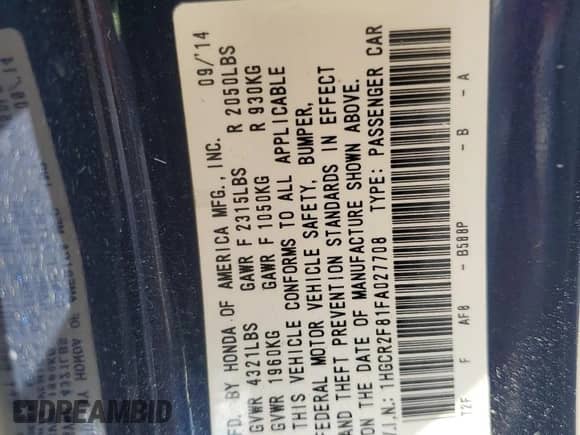 2015 Honda Accord EX-L z VIN 1HGCR2F81FA027708, wystawiony jako Copart lot #66947155 z przebiegiem 197 728 mil mil oraz Szkoda całkowita • Salvage title. Historia ofert i sprzedaży dostępna na DreamBid. Obrazek 12.