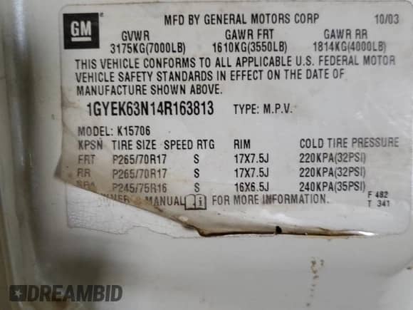 2004 Cadillac Escalade z VIN 1GYEK63N14R163813, wystawiony jako Copart lot #45870235 z przebiegiem Nie podano mil oraz Szkoda całkowita • Salvage title. Historia ofert i sprzedaży dostępna na DreamBid. Obrazek 13.