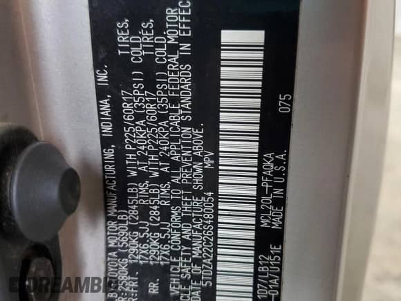 2006 Toyota Sienna XLE z VIN 5TDZA22C26S480054, wystawiony jako Copart lot #82461025 z przebiegiem 251 291 mil mil oraz Czysty tytuł • Clean title. Historia ofert i sprzedaży dostępna na DreamBid. Obrazek 13.