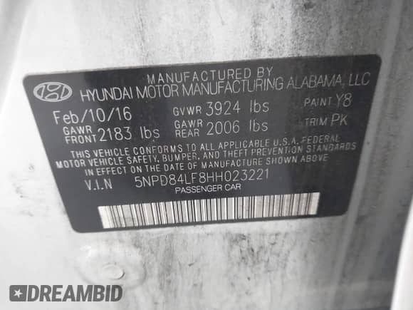 2017 Hyundai Elantra SE with VIN 5NPD84LF8HH023221, listed as a IAAI auction lot 43125742 with 86,917 mi miles and . Bid and sale history available at DreamBid. Image 9.