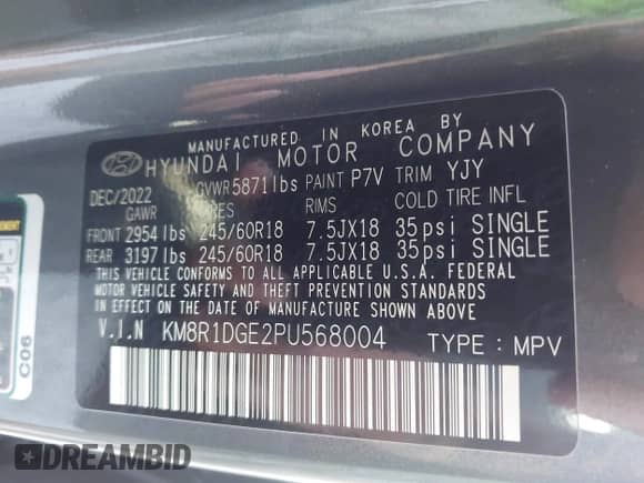 2023 Hyundai Palisade SE с VIN KM8R1DGE2PU568004, выставлен на аукционе IAAI как лот 42622013 с пробегом 15 506 миль миль и . История ставок и продаж доступна на DreamBid. Изображение 9.