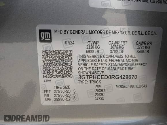 2024 GMC Sierra 1500 Elevation with VIN 3GTPHCED0RG429670, listed as a IAAI auction lot 41561691 with Not provided miles and . Bid and sale history available at DreamBid. Image 9.
