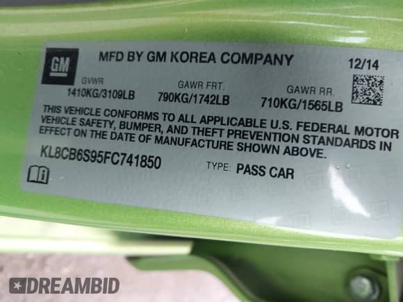 2015 Chevrolet Spark LS с VIN KL8CB6S95FC741850, выставлен на аукционе IAAI как лот 43336062 с пробегом 49 422 миль миль и . История ставок и продаж доступна на DreamBid. Изображение 9.