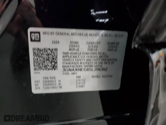 2025 Chevrolet Equinox FWD LT z VIN 3GNAXHEG8SL206362, wystawiony jako Copart lot #53269945 z przebiegiem Nie podano mil oraz Czysty tytuł • Clean title. Historia ofert i sprzedaży dostępna na DreamBid. Obrazek 13.