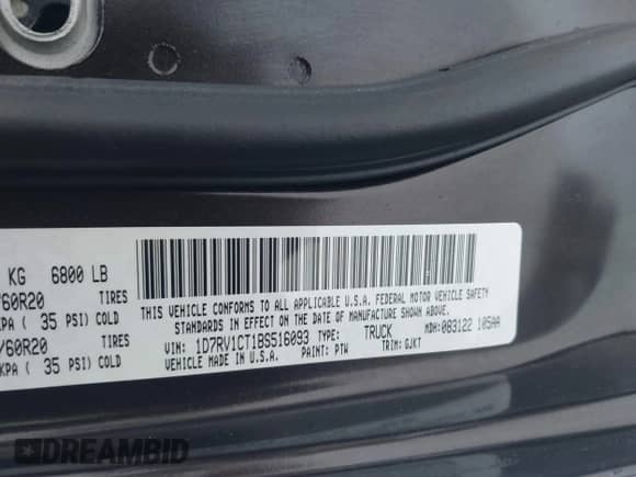 2011 Ram 1500 Big Horn with VIN 1D7RV1CT1BS516093, listed as a IAAI auction lot 41100961 with 168,340 mi miles and . Bid and sale history available at DreamBid. Image 9.