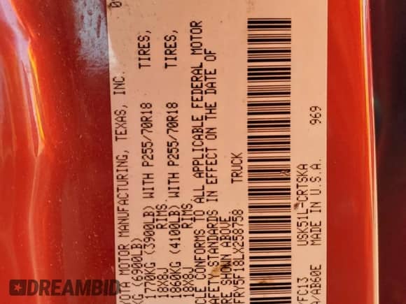 2020 Toyota Tundra SR5 with VIN 5TFRY5F18LX258758, listed as a Copart auction lot 61436805 with 56,462 mi miles and Clean title. Bid and sale history available at DreamBid. Image 12.