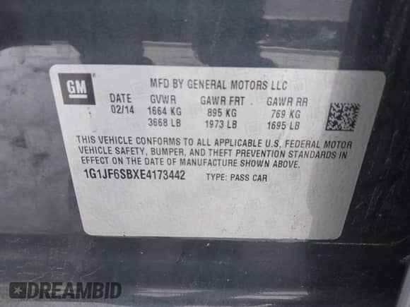 2014 Chevrolet Sonic Premier z VIN 1G1JF6SBXE4173442, wystawiony jako IAAI lot #41803121 z przebiegiem 160 767 mil mil oraz . Historia ofert i sprzedaży dostępna na DreamBid. Obrazek 9.