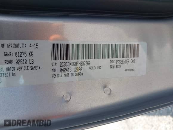 2015 Dodge Charger SE with VIN 2C3CDXBG8FH837060, listed as a IAAI auction lot 43397005 with 102,616 mi miles and . Bid and sale history available at DreamBid. Image 9.