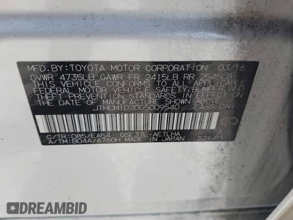 2016 Lexus IS 300/350 with VIN JTHCM1D20G5009540, listed as a IAAI auction lot 43086034 with 93,813 mi miles and . Bid and sale history available at DreamBid. Image 9.