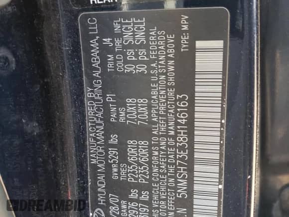 2008 Hyundai Santa Fe SE с VIN 5NMSH73E38H146163, выставлен на аукционе Copart как лот 64979944 с пробегом 205 613 миль миль и Списание • Salvage title. История ставок и продаж доступна на DreamBid. Изображение 13.