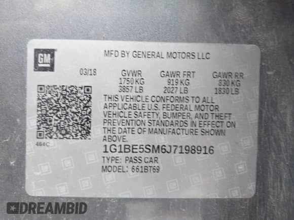 2018 Chevrolet Cruze LT with VIN 1G1BE5SM6J7198916, listed as a IAAI auction lot 42502138 with 179,272 mi miles and . Bid and sale history available at DreamBid. Image 9.