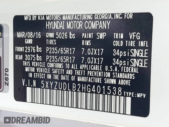 2017 Hyundai Santa Fe 2.4L с VIN 5XYZUDLB2HG401538, выставлен на аукционе IAAI как лот 43465402 с пробегом 169 582 миль миль и . История ставок и продаж доступна на DreamBid. Изображение 9.