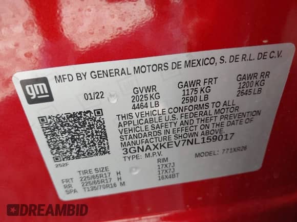 2022 Chevrolet Equinox LT с VIN 3GNAXKEV7NL159017, выставлен на аукционе IAAI как лот 43003724 с пробегом 27 883 миль миль и . История ставок и продаж доступна на DreamBid. Изображение 9.