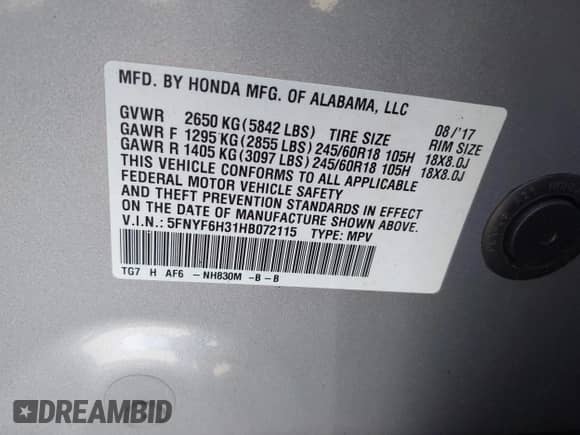 2017 Honda Pilot EX с VIN 5FNYF6H31HB072115, выставлен на аукционе IAAI как лот 42865617 с пробегом 139 897 миль миль и . История ставок и продаж доступна на DreamBid. Изображение 9.
