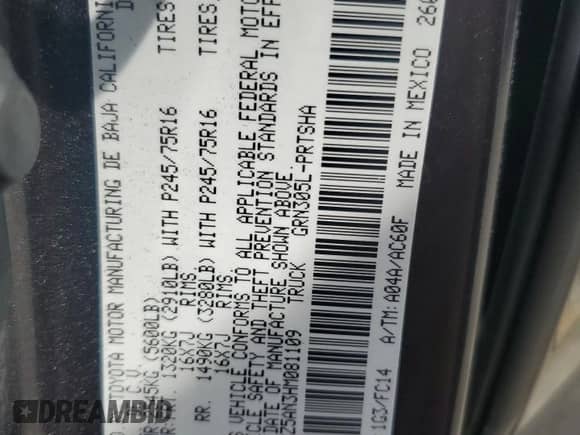 2017 Toyota Tacoma SR5 с VIN 3TMCZ5AN3HM081109, выставлен на аукционе Copart как лот 61154625 с пробегом 59 552 миль миль и Списание • Salvage title. История ставок и продаж доступна на DreamBid. Изображение 12.