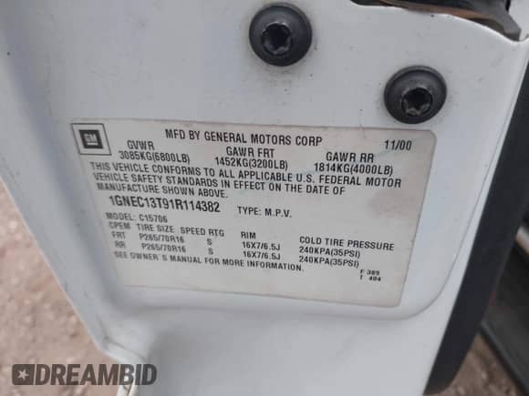 2002 Chevrolet Tahoe Z71 z VIN 1GNEK13Z32R226779, wystawiony jako IAAI lot #42948474 z przebiegiem Nie podano mil oraz . Historia ofert i sprzedaży dostępna na DreamBid. Obrazek 9.