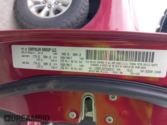 2015 Ram 1500 Outdoorsman with VIN 1C6RR7LG5FS528121, listed as a IAAI auction lot 42353721 with 97,845 mi miles and . Bid and sale history available at DreamBid. Image 9.