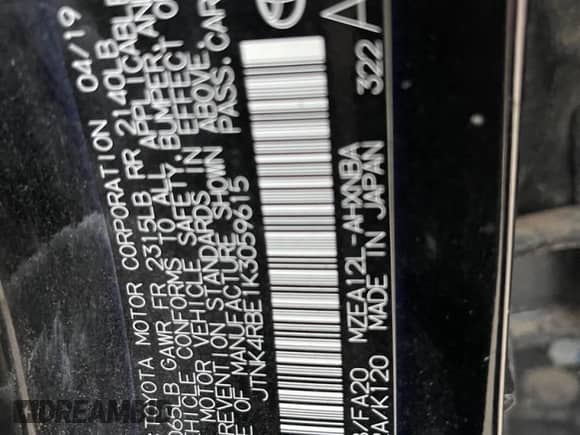 2019 Toyota Corolla SE с VIN JTNK4RBE1K3059615, выставлен на аукционе Copart как лот 87119095 с пробегом 263 235 миль миль и Чистый • Clean title. История ставок и продаж доступна на DreamBid. Изображение 10.