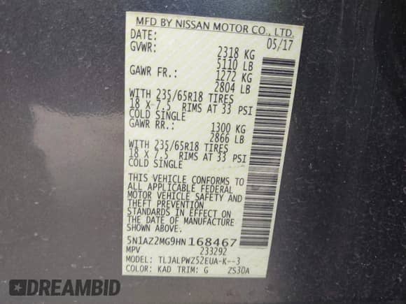 2017 Nissan Murano Platinum с VIN 5N1AZ2MG9HN168467, выставлен на аукционе IAAI как лот 42830382 с пробегом 88 678 миль миль и . История ставок и продаж доступна на DreamBid. Изображение 9.