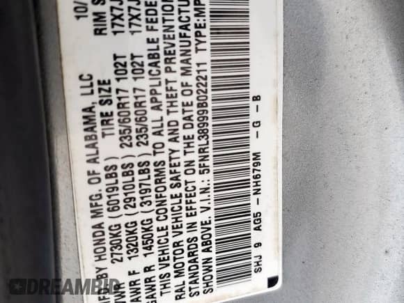 2009 Honda Odyssey Touring с VIN 5FNRL38999B022211, выставлен на аукционе Copart как лот 83935385 с пробегом 132 274 миль миль и Списание • Salvage title. История ставок и продаж доступна на DreamBid. Изображение 13.