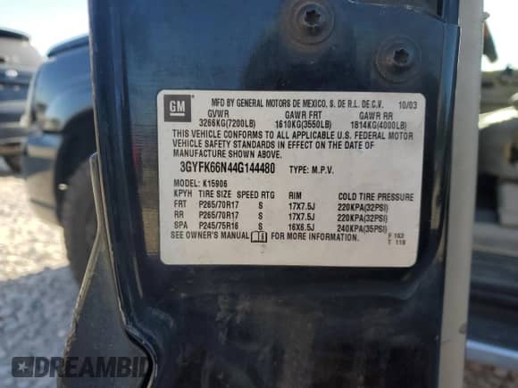 2004 Cadillac Escalade ESV Platinum Edition with VIN 3GYFK66N44G144480, listed as a Copart auction lot 56013765 with 200,627 mi miles and Clean title. Bid and sale history available at DreamBid. Image 13.