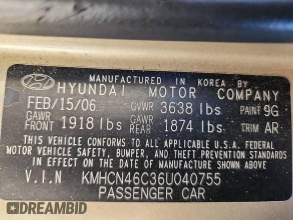 2006 Hyundai Accent GLS z VIN KMHCN46C36U040755, wystawiony jako Copart lot #86664095 z przebiegiem 226 111 mil mil oraz Szkoda całkowita • Salvage title. Historia ofert i sprzedaży dostępna na DreamBid. Obrazek 12.