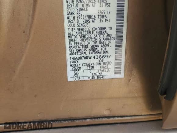 2005 Nissan Frontier SE с VIN 1N6AD07U05C438697, выставлен на аукционе Copart как лот 67303004 с пробегом Не указан миль и Списание • Salvage title. История ставок и продаж доступна на DreamBid. Изображение 14.