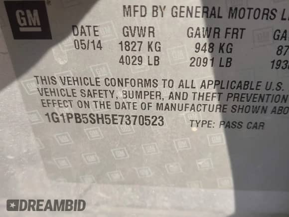 2014 Chevrolet Cruze LS with VIN 1G1PB5SH5E7370523, listed as a IAAI auction lot 42547745 with 64,602 mi miles and . Bid and sale history available at DreamBid. Image 9.