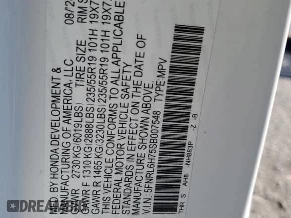 2025 Honda Odyssey Sport-L z VIN 5FNRL6H75SB007548, wystawiony jako Copart lot #84157945 z przebiegiem 23 280 mil mil oraz Szkoda całkowita • Salvage title. Historia ofert i sprzedaży dostępna na DreamBid. Obrazek 13.