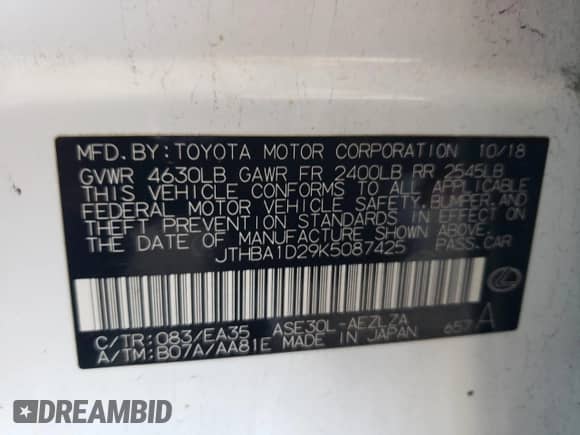 2019 Lexus IS 300 z VIN JTHBA1D29K5087425, wystawiony jako Copart lot #80695125 z przebiegiem 104 560 mil mil oraz Szkoda całkowita • Salvage title. Historia ofert i sprzedaży dostępna na DreamBid. Obrazek 12.