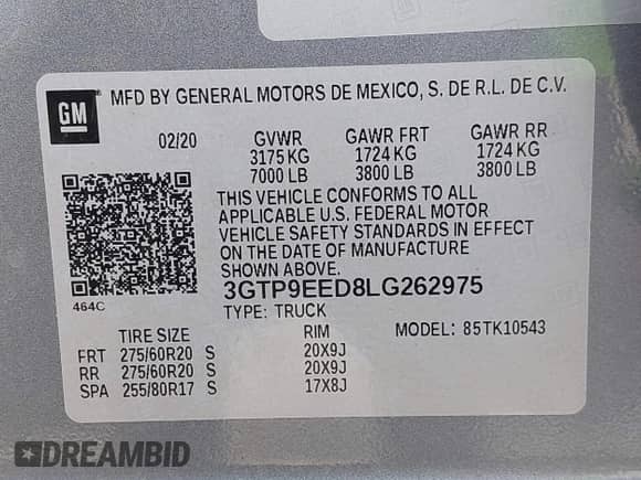 2020 GMC Sierra 1500 AT4 with VIN 3GTP9EED8LG262975, listed as a IAAI auction lot 41714606 with 23,070 mi miles and . Bid and sale history available at DreamBid. Image 9.