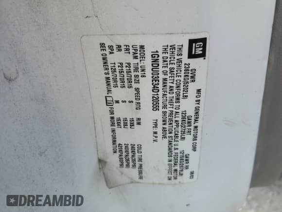 2004 Chevrolet Venture LS с VIN 1GNDU03E34D120555, выставлен на аукционе Copart как лот 73174314 с пробегом Не указан миль и Списание • Salvage title. История ставок и продаж доступна на DreamBid. Изображение 14.