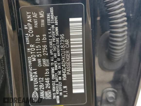 2012 Hyundai Genesis R-Spec with VIN KMHGC4DHXCU187396, listed as a Copart auction lot 82468184 with 127,194 mi miles and Salvage title. Bid and sale history available at DreamBid. Image 12.