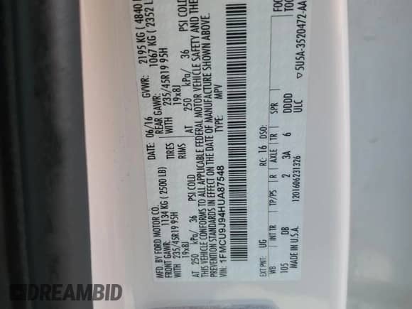 2017 Ford Escape Titanium z VIN 1FMCU9J94HUA87548, wystawiony jako Copart lot #82508955 z przebiegiem 114 702 mil mil oraz Szkoda całkowita • Salvage title. Historia ofert i sprzedaży dostępna na DreamBid. Obrazek 12.