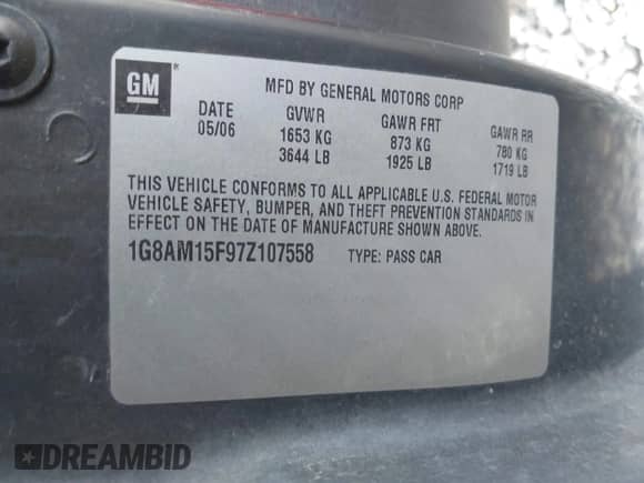 2007 Saturn ION with VIN 1G8AM15F97Z107558, listed as a IAAI auction lot 40766357 with 183,144 mi miles and . Bid and sale history available at DreamBid. Image 9.