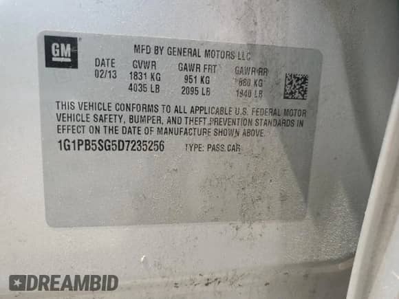 2013 Chevrolet Cruze LS с VIN 1G1PB5SG5D7235256, выставлен на аукционе Copart как лот 64520315 с пробегом 160 413 миль миль и Списание • Salvage title. История ставок и продаж доступна на DreamBid. Изображение 12.