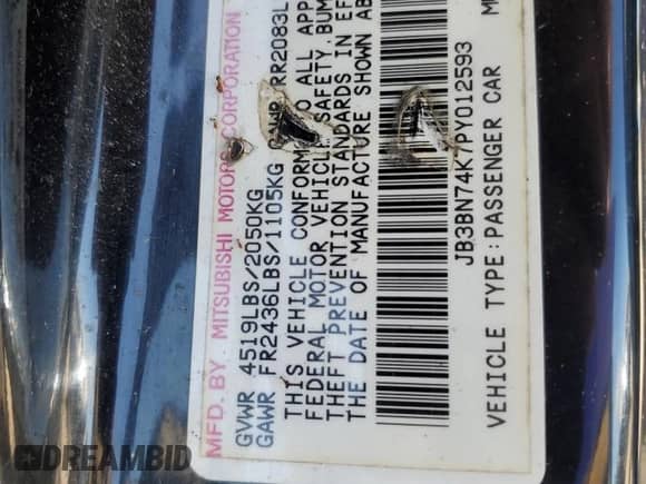 1993 Dodge Stealth with VIN JB3BN74K7PY012593, listed as a Copart auction lot 76456504 with Not provided miles and Salvage title. Bid and sale history available at DreamBid. Image 13.