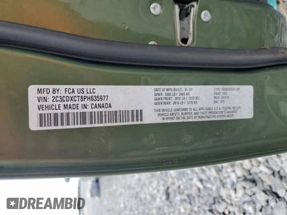 2023 Dodge Charger R/T with VIN 2C3CDXCT8PH635977, listed as a Copart auction lot 89516865 with 18,191 mi miles and Salvage title. Bid and sale history available at DreamBid. Image 12.