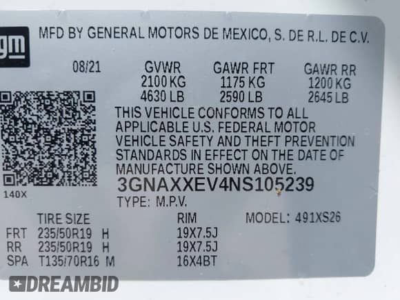 2022 Chevrolet Equinox Premier с VIN 3GNAXXEV4NS105239, выставлен на аукционе IAAI как лот 43138289 с пробегом 12 507 миль миль и . История ставок и продаж доступна на DreamBid. Изображение 9.