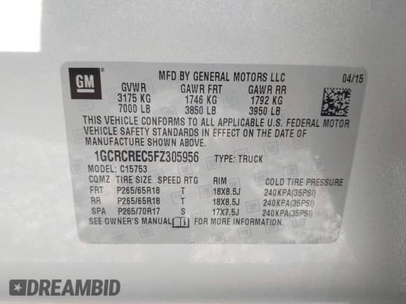 2015 Chevrolet Silverado 1500 LT с VIN 1GCRCREC5FZ305956, выставлен на аукционе IAAI как лот 43114650 с пробегом 64 823 миль миль и . История ставок и продаж доступна на DreamBid. Изображение 9.