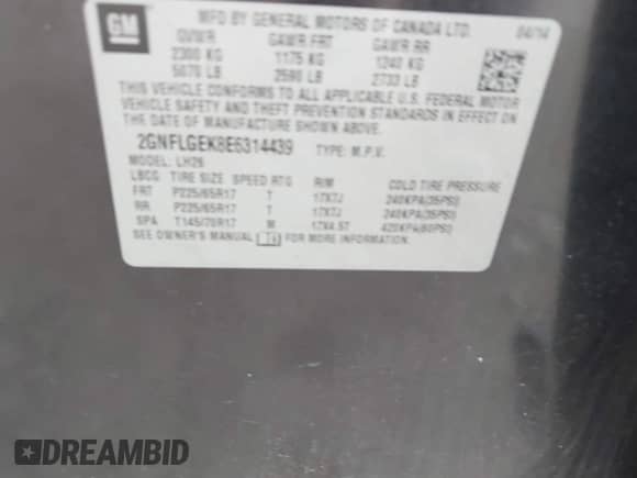 2014 Chevrolet Equinox LT z VIN 2GNFLGEK8E6314439, wystawiony jako IAAI lot #42858036 z przebiegiem 162 534 mil mil oraz . Historia ofert i sprzedaży dostępna na DreamBid. Obrazek 9.