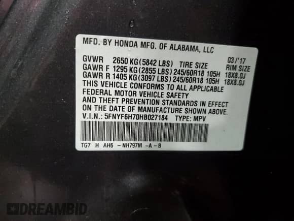 2017 Honda Pilot EX-L z VIN 5FNYF6H70HB027184, wystawiony jako Copart lot #85877605 z przebiegiem 180 606 mil mil oraz Szkoda całkowita • Salvage title. Historia ofert i sprzedaży dostępna na DreamBid. Obrazek 13.