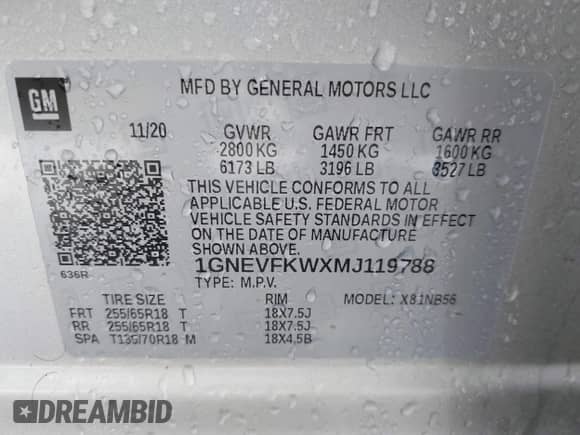 2021 Chevrolet Traverse LS with VIN 1GNEVFKWXMJ119788, listed as a IAAI auction lot 42706517 with 58,471 mi miles and . Bid and sale history available at DreamBid. Image 9.