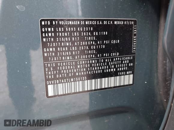 2020 Volkswagen Tiguan SE с VIN 3VV2B7AX7LM150133, выставлен на аукционе IAAI как лот 43288527 с пробегом 52 517 миль миль и . История ставок и продаж доступна на DreamBid. Изображение 9.