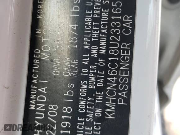 2008 Hyundai Accent GLS с VIN KMHCN46C18U233165, выставлен на аукционе Copart как лот 63147185 с пробегом 159 956 миль миль и Списание • Salvage title. История ставок и продаж доступна на DreamBid. Изображение 12.