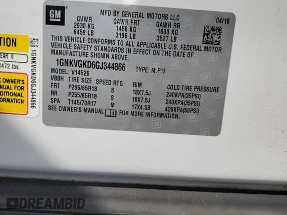 2016 Chevrolet Traverse LT с VIN 1GNKVGKD6GJ344866, выставлен на аукционе Copart как лот 71055445 с пробегом 99 083 миль миль и Списание • Salvage title. История ставок и продаж доступна на DreamBid. Изображение 13.