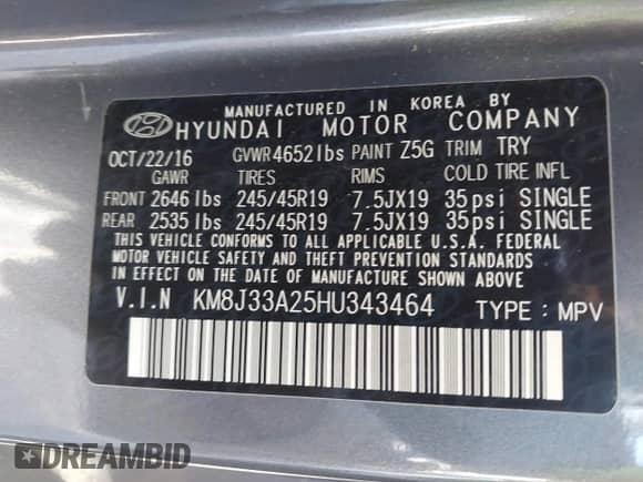 2017 Hyundai Tucson Sport с VIN KM8J33A25HU343464, выставлен на аукционе IAAI как лот 43497030 с пробегом 130 834 миль миль и . История ставок и продаж доступна на DreamBid. Изображение 9.