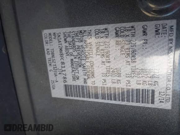 2015 Nissan Rogue SL с VIN 5N1AT2MV8FC811786, выставлен на аукционе IAAI как лот 42971760 с пробегом 127 388 миль миль и . История ставок и продаж доступна на DreamBid. Изображение 9.