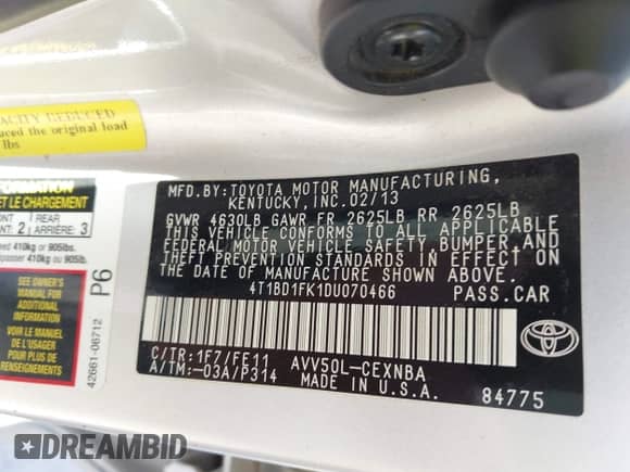 2013 Toyota Camry LE z VIN 4T1BD1FK1DU070466, wystawiony jako IAAI lot #42118169 z przebiegiem 144 680 mil mil oraz . Historia ofert i sprzedaży dostępna na DreamBid. Obrazek 9.