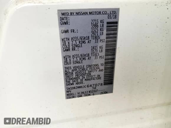 2018 Nissan Pathfinder SV with VIN 5N1DR2MMXJC647078, listed as a Copart auction lot 90591045 with 137,292 mi miles and Clean title. Bid and sale history available at DreamBid. Image 13.